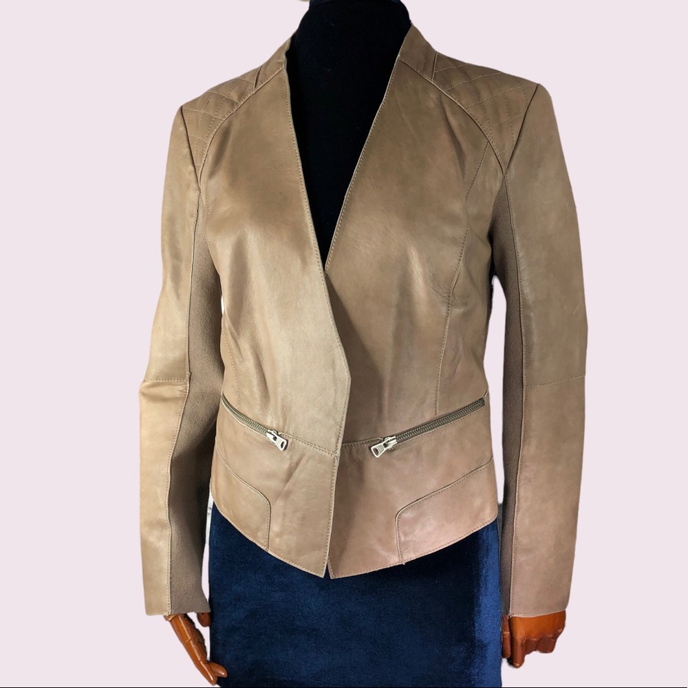 Open front Taupe Leather Moto Jacket Size Medium